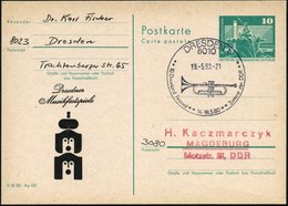 1980 (18.5.) 8010 DRESDEN 1, 10. Dixieland Festival.. = Trompete Auf Amtl. P 10 Pf. Neptunbrunnen + Zudruck: Dresdner Mu - Altri & Non Classificati