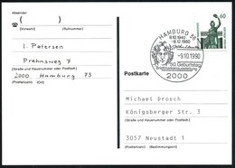 1990 (9.10.) 2000 HAMBURG 36, Sonderstempel: John Lennon, 50. Geburtstag (Kopfbild) Inl.-Karte - Jazz, Rock- & Popmusik  - Sonstige & Ohne Zuordnung