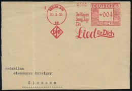 1933 (20.3.) BERLIN SW 19, Seltener Absender-Freistempel: UfA Ein Lied Für Dich = Ufa-Gesangs-Film, Teil-Vorderseite, -  - Otros & Sin Clasificación