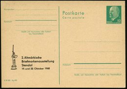 1968 (Okt.) Stendal, Amtl. Ganzsache 10 Pf. Ulbricht + Zudruck: 2. Altmärkische Briefmarkenausstellung = Roland, Ungebr. - Sonstige & Ohne Zuordnung