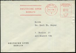 1970 (24.7.) 1 BERLIN 10, Absender-Freistempel: DEUTSCHE OPER BERLIN Auf Entspr. Ortsbrief - Oper & Opernhäuser / Opera  - Sonstige & Ohne Zuordnung