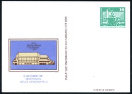1981 (8.10.) Leipzig, PP 10 Pf. Neptunbrunnen: ERÖFFNUNG NEUES GEWANDHAUS (= Konzertgebäude) Ungebr. (Mi.PP 15/132) - Op - Autres & Non Classés