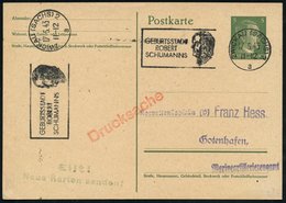 1943 ZWICKAU (SACHS) 2, Maschinen-Werbestempel: GEBURTSSTADT ROBERT SCHUMANNS (Kopfbild) 2x Auf Inl.-Karte (Bo.23 A  I = - Altri & Non Classificati