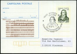 1982 (25.5.) ITALIEN, Sonderstempel: 70032 BITONTO (BA), TOMMASO TRAETTA 1727-1779 (Brustbild) Auf Passender Sonder-Ganz - Otros & Sin Clasificación