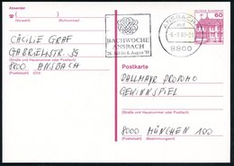 1989 (6.3.) 8800 ANSBACH 1, Maschinen-Werbestempel: BACHWOCHE.. 28. Juli Bis 6. August (Bach-Monogramm) Bedarfskarte - J - Sonstige & Ohne Zuordnung