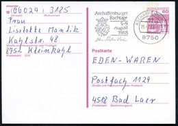 1988 8750 ASCHAFFENBURG 1, Maschinen-Werbestempel: Aschaffenburger Bachtage, 5.-9. August (Bach-Monogramm) Bedarfskarte  - Other & Unclassified