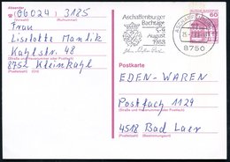 1988 8750 ASCHAFFENBURG 1, Maschinen-Werbestempel: Aschaffenburger Bachtage, 5.-9. August (Bach-Monogramm) Bedarfskarte  - Sonstige & Ohne Zuordnung