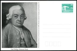 1988 Potsdam, PP 10 Pf. PdR., Grün: Carl Philpp Emanuel Bach (Brustbild) Ungebr. (Mi.PP 17/9) - Johan Sebastian Bach & G - Sonstige & Ohne Zuordnung