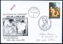 2003 (11.12.) RUMÄNIEN, Sonderstempel: 400 759 CLUJ NAPOCA, FESTIVAL MOZART (Brustbild) Rs. Zusatzfrankatur Mit Gleichem - Other & Unclassified