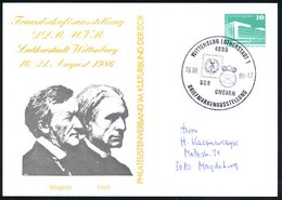 1986 (19.8.) 4600 WITTENBERG LUTHERSTADT 1, PP 10 Pf. PdR., Grün: R. Wagner, F. Liszt (= Briefmarken-Freundschaftsausste - Autres & Non Classés