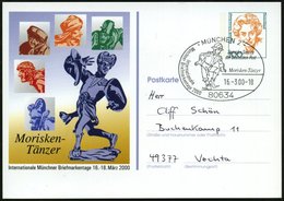 2000 (16.3.) 80634 MÜNCHEN 2, PP 100 Pf. Frauen: Morisken-Tänzer + Passender Sonderstempel: (Morisken-Tänzer = Maurische - Sonstige & Ohne Zuordnung