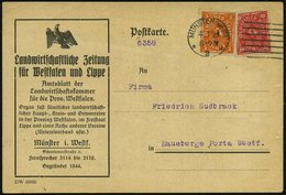 1923 (4.1.) MÜNSTER 2, Vordruckkarte: Landwirtschaftl. ZEITUNG FÜR Westfalen U. Lippe (preuß. Adler) Infla-Frankatur + M - Autres & Non Classés