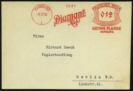 1932 (3.2.) HAMBURG 1, Absender-Freistempel: Diamant Mehl, GEORG PLANGE; Bedarfs-Vorderseite - Nahrungsmittel / Food / S - Andere & Zonder Classificatie