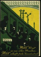 1936 DEUTSCHES REICH, Zweifarbige Reklamekarte: Milch.. (Bahnreisende Mit Milchgläser) Vom Sächs. Landesmilchausschuß (B - Otros & Sin Clasificación