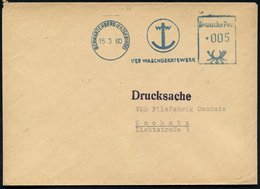 1960 (15.3.) SCHWARZENBERG (ERZGEBIRGE), Blauer Absender-Freistempel: VEB WASCHGERÄTEWERK (Firmenlogo: Ankersymbol) Firm - Otros & Sin Clasificación