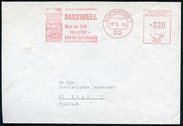 1964 (10.8.) 22 ELMSHORN 1, Absender-Freistempel: MAXWELL KAFFEE.. (Dose) Rs. Abs.: GENERAL FOODS GMBH, Verkürzter Fernb - Andere & Zonder Classificatie