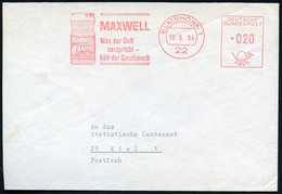 1964 (10.8.) 22 ELMSHORN 1, Absender-Freistempel: MAXWELL KAFFEE.. (Dose) Rs. Abs.: GENERAL FOODS GMBH, Verkürzter Fernb - Altri & Non Classificati