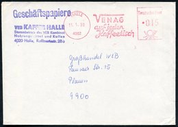 1989 4002 HALLE, Absender-Freistempel: VENAG Auf Jeden Kaffeetisch + Abs.-Stempel: VEB KAFFEE HALLE,,, Inl.-Brief - Kaff - Altri & Non Classificati