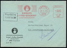 1963 (7.11.) 406 VIERSEN 1, Absender-Freistempel: KAISER'S KAFFEEGESCHÄFT AG (Firmenlogo: Kaffekanne Mit Gesicht) Motivg - Andere & Zonder Classificatie