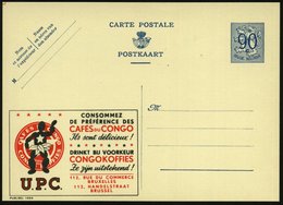 1951 BELGIEN, 90 C. Publibel-Ganzsache: CAFES DU CONGO.. CONGO KOFFIES (Figur Aus Kaffeebohnen) Französ. Titel Oben, Ung - Altri & Non Classificati
