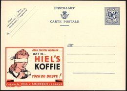 1951 BELGIEN, 90 C. Publibel-Ganzsache: HIEL'S KOFFIE.. (Frau Mit Verbundenen Augen Kostet Von Kaffee-Tasse) Ungebr. (Mi - Otros & Sin Clasificación