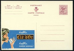 1959 BELGIEN, 2 F. Publibel-Ganzsache: Koffie Clé D'Or (Frau Mit Kaffee-Tasse Mit Schlüssel) Ungebr. (Mi.P 319 II / 1826 - Sonstige & Ohne Zuordnung