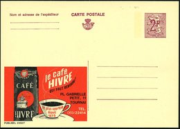 1967 BELGIEN, 2 F. Publibel-Ganzsache: Le Café HIVRE.. (Kaffee-Tasse, Kaffee-Packung Mit Kaffee-Mühle) Ungebr. (Mi.P 329 - Autres & Non Classés