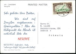 1958 (Juli) Zanzibar, Deutsche Color-Reklame-Ak.: NESCAFE Koffeinfrei.. (Abb.: Sea-gulls) Überseekarte In Die Schweiz (M - Autres & Non Classés