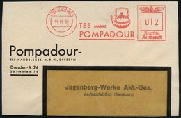 1938 (14.11.) DRESDEN A 24, Absender-Freistempel: TEE MARKE POMPADOUR = Porzellan-Teekanne Auf Teil-Vorderseite - Tee /  - Sonstige & Ohne Zuordnung