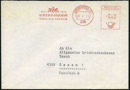 1973 (20.9.) 28 BREMEN 10, Absender-Freistempel: SEIT 1813, BRINKMANN, TABAK AUS BREMEN (Firmen-Logo) Rs. Abs.-Vordruck, - Autres & Non Classés