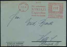 1938 (5.3.) HAMBURG 30, Absender-Freistempel: KYRIAZI Cigaretten.. KYRIAZI FRERES, Firmen-Vorderseite - Tabak / Tobacco  - Autres & Non Classés