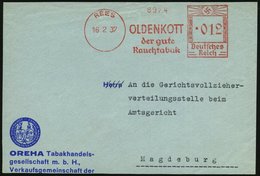 1935 (16.2.) REES, Absender-Freistempel: OLDENKOTT Der Gute Rauchtabak, Kleine Dekorative Firmen-Vorderseite Mit Firmenl - Autres & Non Classés