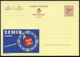 1959 BELGIEN, 2 F. Publibel-Ganzsache: ZEMIR FILTRE.. (Tabak-Packung U. Tabak-Uhr) Ungebr. (Mi.P 319 I / 1921) - Tabak / - Autres & Non Classés