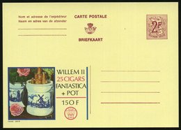 1967 BELGIEN, 2 F. Publibel-Ganzsache: WILLEM II 25 CIGARS.. (Porzellantopf Mit Zigarren U. Windmühle, Rosen) Ungebr. (M - Otros & Sin Clasificación