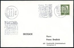 1964 (19.11.) 614 BENSHEIM, Maschinen-Werbestempel: 1200 JAHRE.. (Wappen Mit Ritter, Weintraube) Inl.-Brief (Bo.10 A , E - Otros & Sin Clasificación