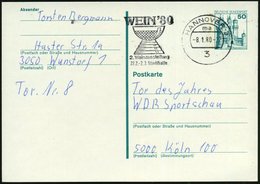 1980 3 HANNOVER 3, Maschinen-Werbestempel: WEIN'80, 2. Weinausstellung (Weinpokal) Bedarfskarte (Bo.411 A) - Wein / Vine - Sonstige & Ohne Zuordnung