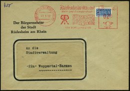 1952 (11.1.) (16) RÜDESHEIM (RHEIN), Absender-freistempel: Wein- U. Fremdenstadt ROMANTIK.. EDELWEIN, DER BÜRGERMEISTER  - Altri & Non Classificati