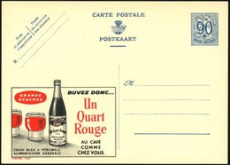 1951 BELGIEN, 90 C. Publibel-Ganzsache: BUVEZ DONC.. Un Quart Rouge.. (Rotweingläser, Rotweinflasche) Ungebr. (Mi.P 273  - Sonstige & Ohne Zuordnung