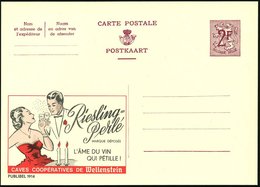 1959 BELGIEN, 2 F. Publibel-Ganzsache: Riesling Perlé.. L'AME DU VIN.. (Paar Mit Sektgläsern, Kerzen) Ungebr. (Mi.P 319  - Autres & Non Classés