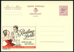 1959 BELGIEN, 2 F. Publibel-Ganzsache: Riesling Perlé.. L'AME DU VIN.. (Paar Mit Sektgläsern, Kerzen) Ungebr. (Mi.P 319  - Otros & Sin Clasificación