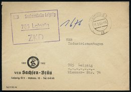 1965 (11.2.) 705 Leipzig, Viol. ZKD-Stempel: VEB Sachsenbräu Leipzig ZKD + 2K-Steg: LEIPZIG O 5, Dekorativer ZKD-Firmenb - Autres & Non Classés