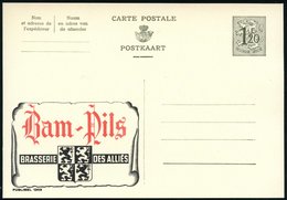 1954 BELGIEN, 1,20 F. Publibel-Ganzsache: Bam-Pils, BRASSERIE DES ALLIES (Wappen) Ungebr. (Mi.P 289 I / 1303) - Bier / B - Other & Unclassified