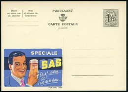 1954 BELGIEN, 1,20 F. Publibel-Ganzsache: SPECIALE SAS.. (Mann Mit Bierglas) Ungebr. (Mi.P 289 II / 1338) - Bier / Beer  - Other & Unclassified