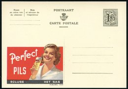 1954 BELGIEN, 1,20 F. Publibel-Ganzsache: Perfect PILS.. (Frau Mit Bierglas) Ungebr. (Mi.P 289 II / 1340) - Bier / Beer  - Autres & Non Classés