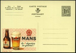 1954 BELGIEN, 1,20 F. Publibel-Ganzsache: MANS.. (Bierglas U. Bierflasche) Ungebr. (Mi.P 289 I / 1509) - Bier / Beer / B - Altri & Non Classificati