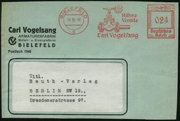 1940 (11.10.) BIELEFELD 2, Absender-Freistempel: Hähne, Ventile, Carl Vogelsang (Absperrventil) Kleine Firmen-Vorderseit - Sonstige & Ohne Zuordnung