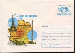 1991 RUMÄNIEN, 8 L. Sonder-Ganzsachen-Umschlag: X. Welt-Forst-Kongreß, Paris (Baumskulptur, Holz-Jahresringe, Eiffelturm - Autres & Non Classés