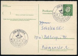 1959 (18.9.) (13 B) MÜNCHEN, Sonderstempel: INT. AUSSTELLUNG HEIM U. TECHNIK (Hausfrau Im Sessel Ruhend) Auf Antwort-P 1 - Sonstige & Ohne Zuordnung