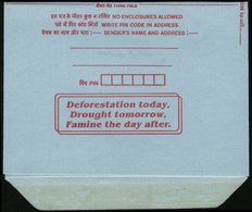 1995 INDIEN, 1 R. Faltbrief-Ganzsache Pfau, Rs. Slogan: Deforstation Today.. (Abholzung Verursacht Austrocknung..) Ungeb - Other & Unclassified