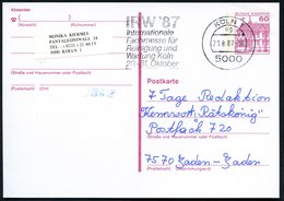 1987 5000 KÖLN 1, Maschinen-Werbestempel: IRW '87, Internat. Fachmesse Für Reinigung U. Wartung, Bedarfskarte - Natur- & - Other & Unclassified